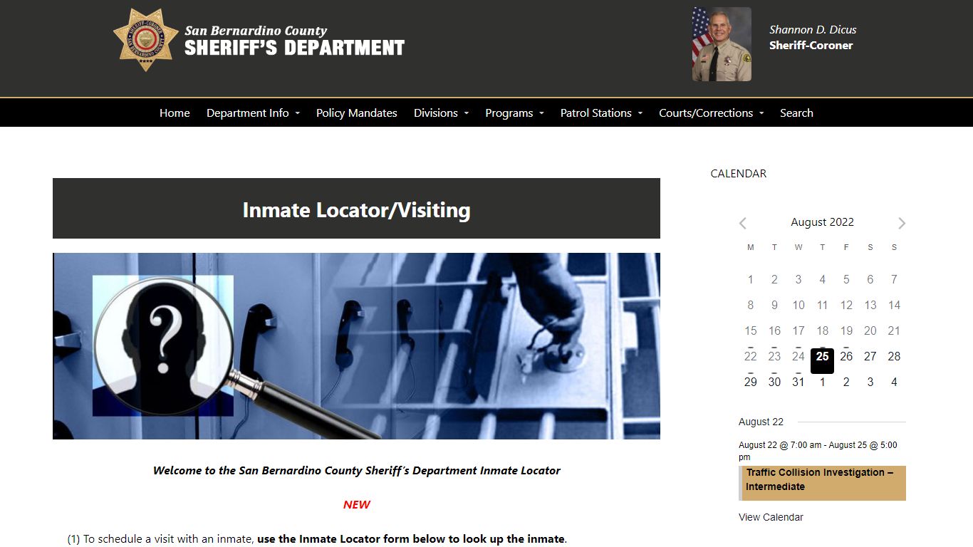 Inmate Locator – San Bernardino County Sheriff's Department